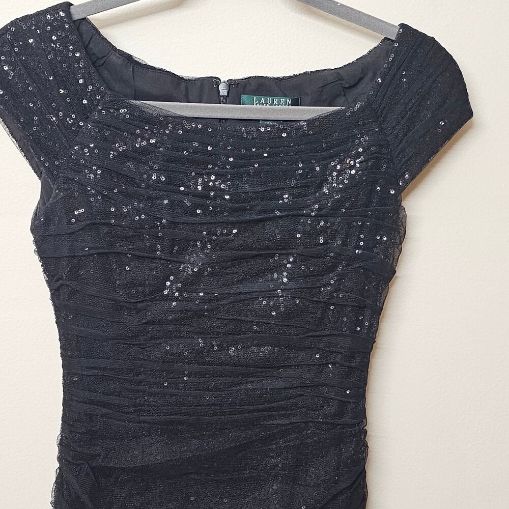 Ralph Lauren Evening Dress Black Sequin Fitted Size 2 - Picture 6 of 11